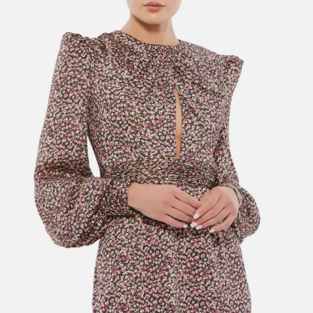 NWT Ieena by Mac Duggal Floral Long Sleeve Cocktail Dress - Picture 3 of 8